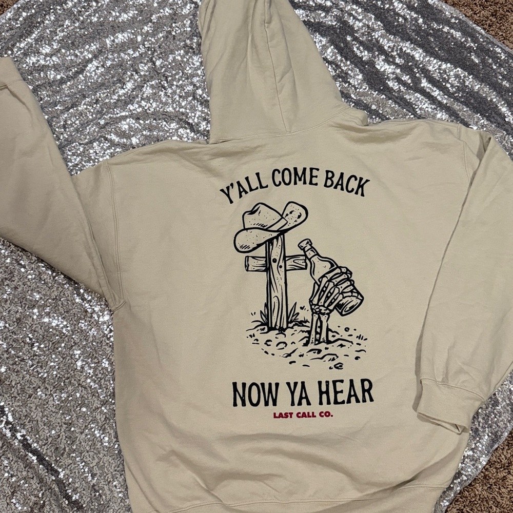 Last Call Co. “Y’all Come Back” Men's Casual Beige Hoodie